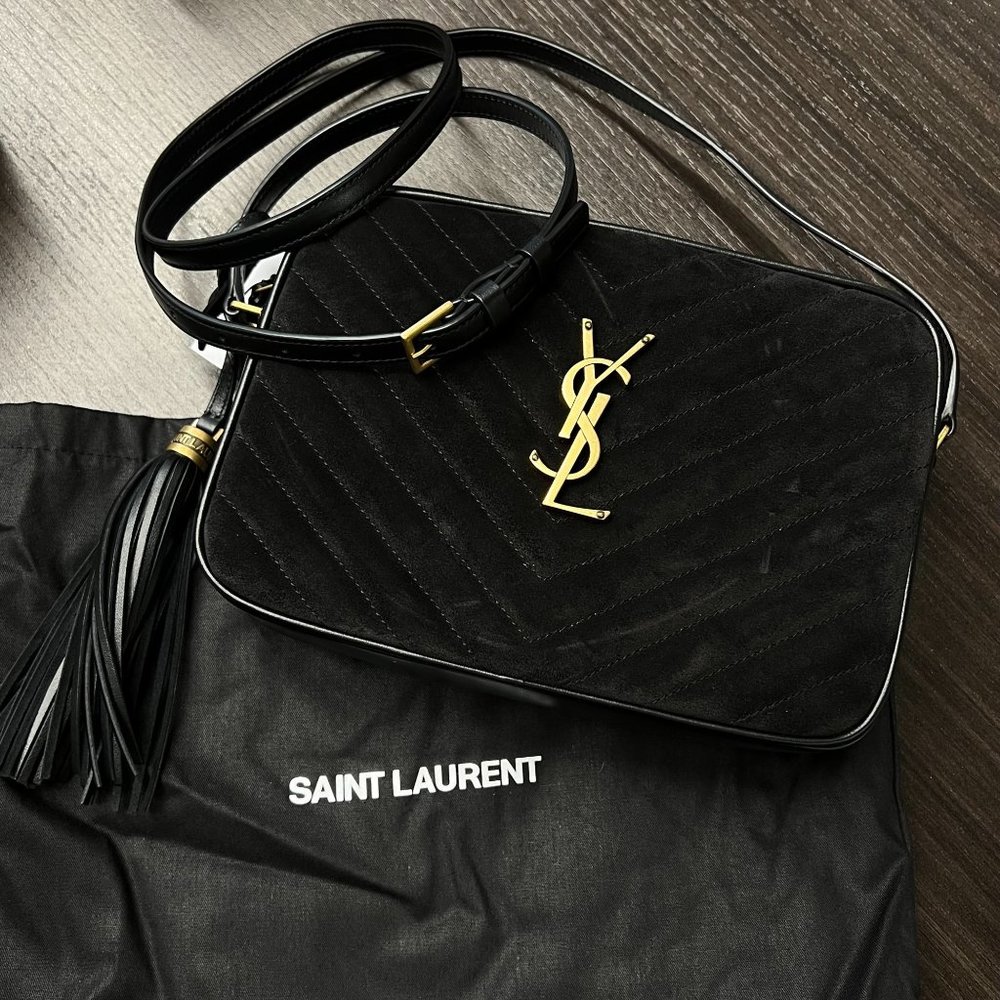 Saint Laurent Lou Matelasse Black Velvet Leather Small Camera Crossbody Bag - Picture 1 of 6